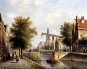 Johannes Franciscus Capricio Sunlit Townviews In Amsterdam - 扬·雅各布·柯恩拉德·施普勒